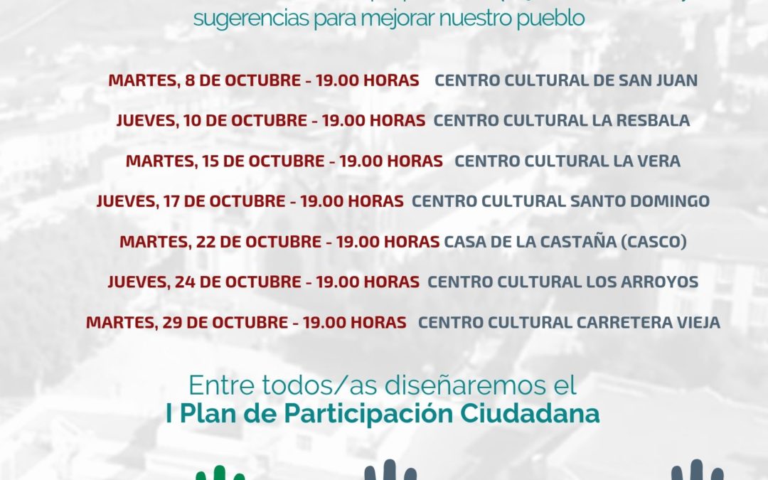 El Ayuntamiento emprende la elaboración del I Plan de Participación Ciudadana con encuentros vecinales