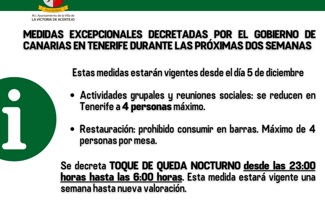 Medidas excepcionales decretadas por el Gobierno de Canarias en Tenerife durante las próximas dos semanas